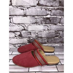 RoHo Red Suede Leather Slip On Beaded Strap Mules Shoes Women’s Sz 40EU/9.5M US